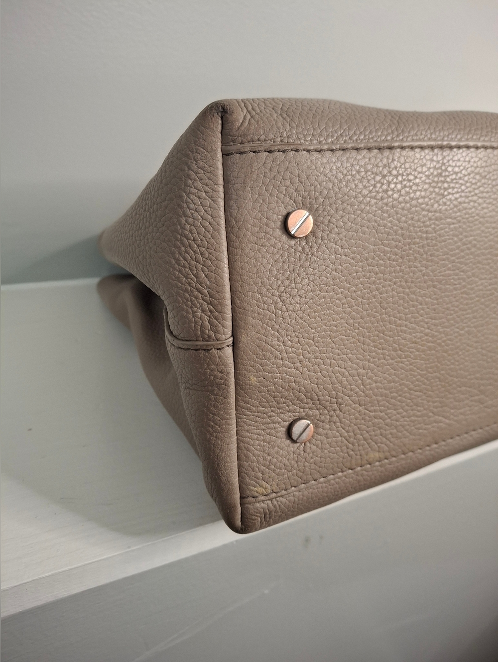Tory Burch Taupe Pebbled Leather Chain Strap Tote Shoulder Bag Large - Picture 4 of 10